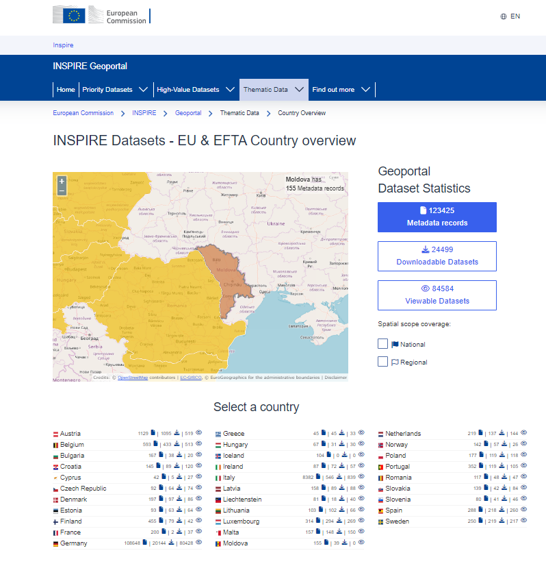 Republica Moldova este oficial prezentă pe Geoportalul UE INSPIRE